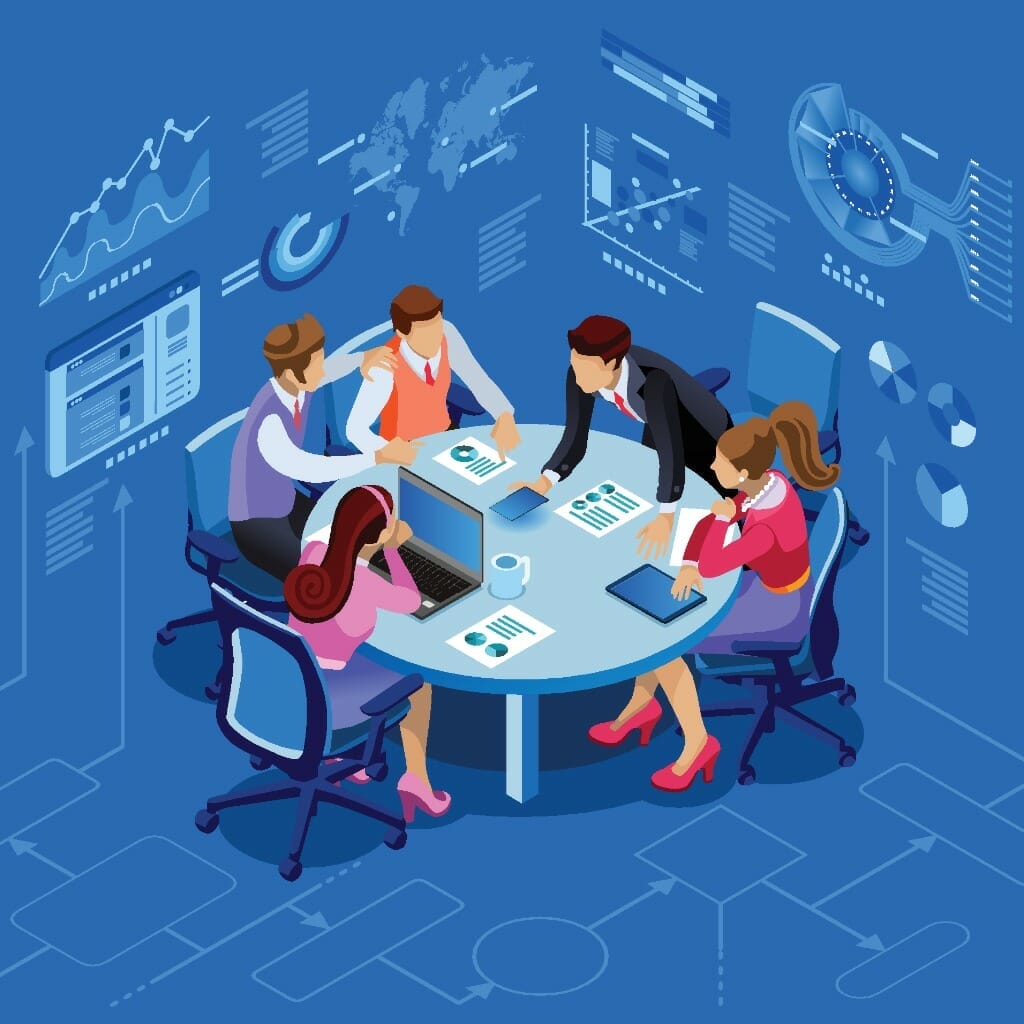 isometric-people-team-management-concept-vector-id949895970 marketing digital para pequeñas y medianas empresas